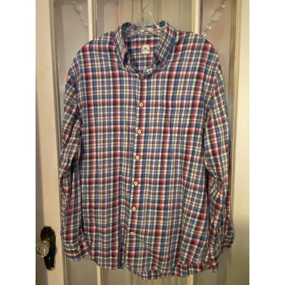 Faconnable Shirt Mens XL Button Up Red Blue White Plaid Adult - Picture 3 of 5